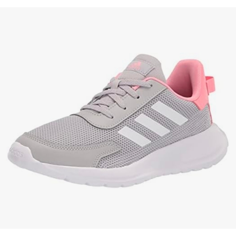 adidas Tensaur Run Light Gray and Pink Mesh Trainer Sneakers - Size 7